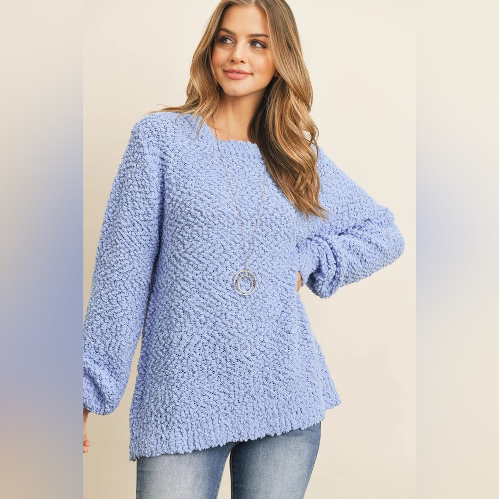 NWT Zenana Outfitters Cozy Blue Crew Neck Sweater